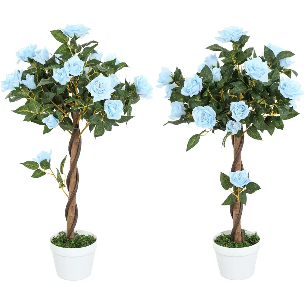 Blue Rose Artificial Tree in Pot 90cm 2 Pack