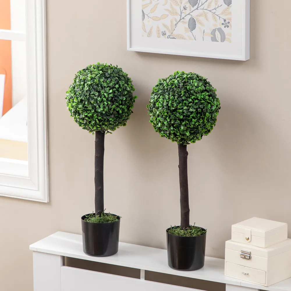 Boxwood Ball Tree Artificial Plant In Pot 2ft 2 Pack - Multi