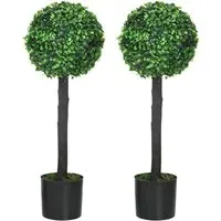 Boxwood Ball Tree Artificial Plant In Pot 2ft 2 Pack - Multi