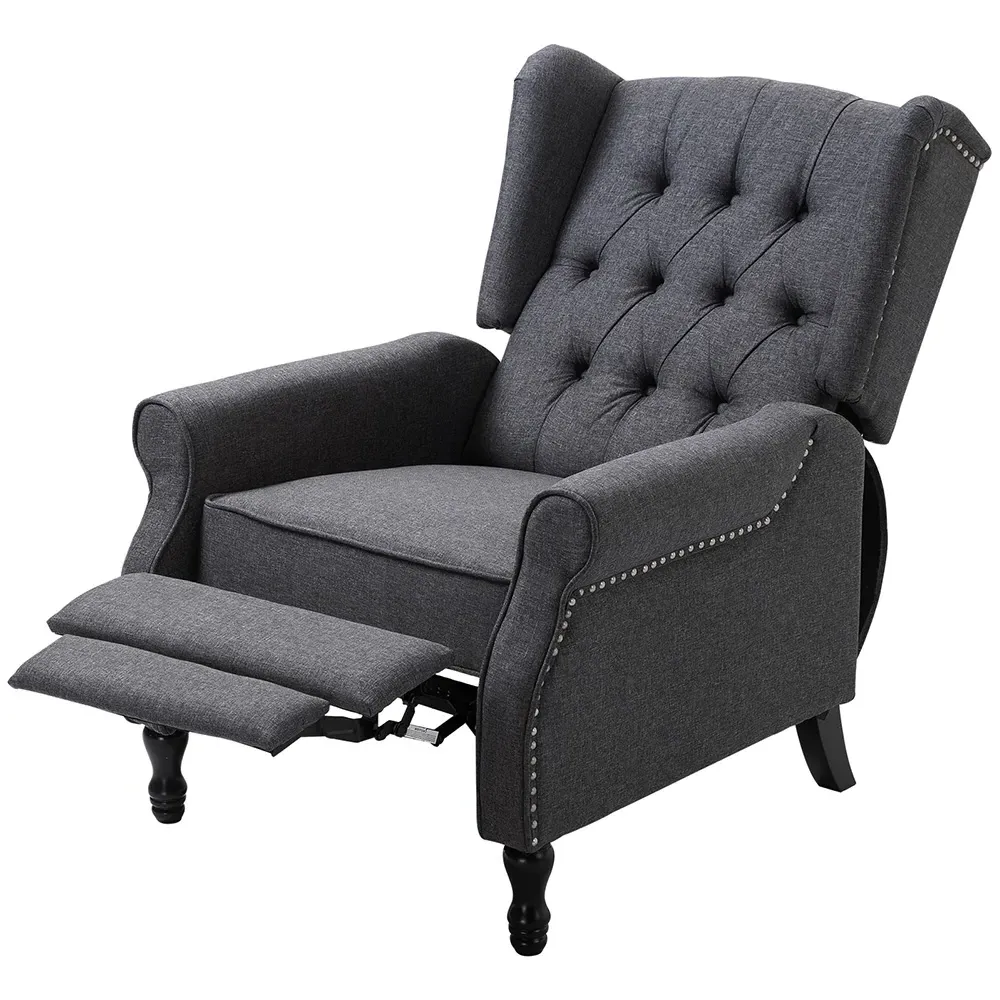 Button Tufted Recliner Armchair - Dark Grey