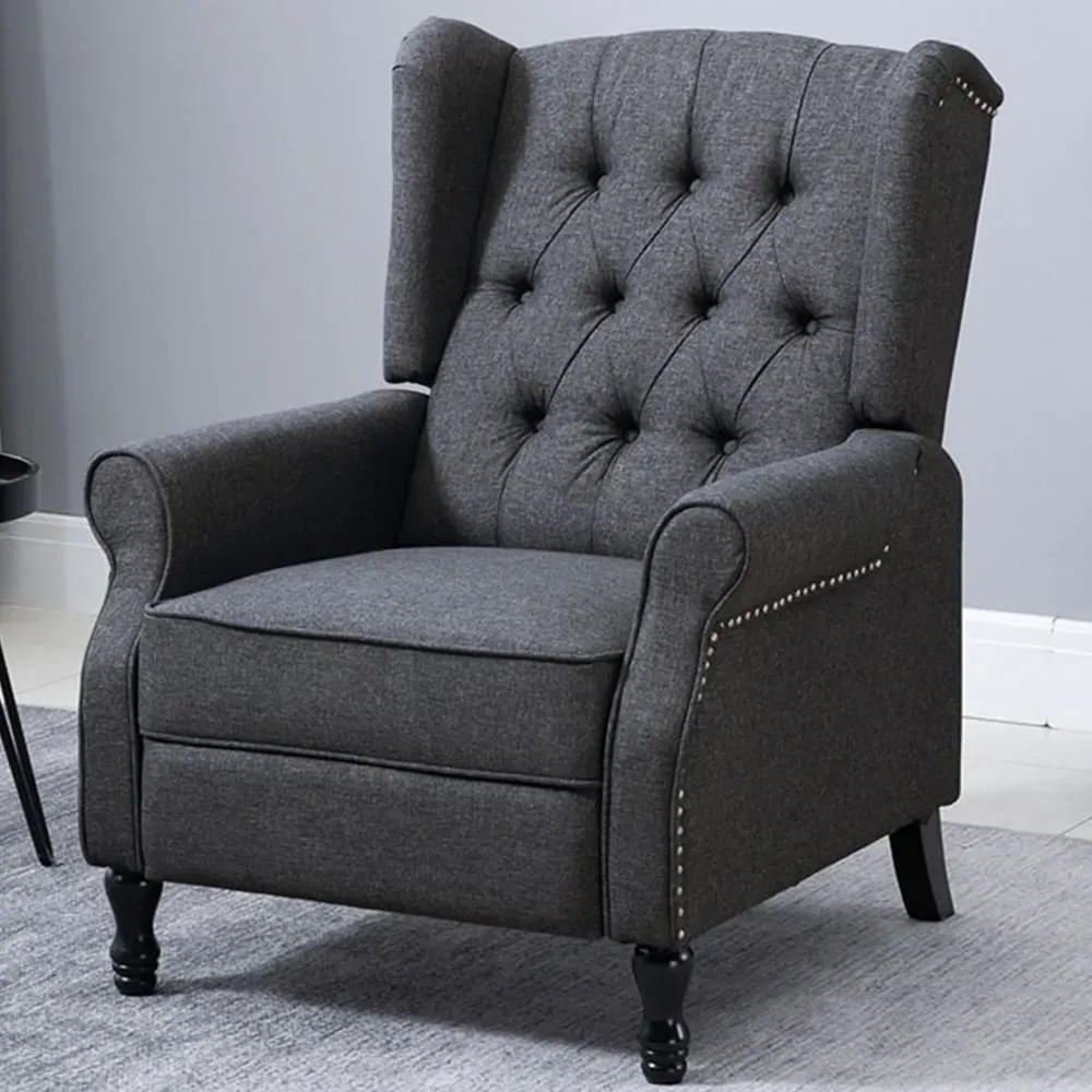 Button Tufted Recliner Armchair - Dark Grey image