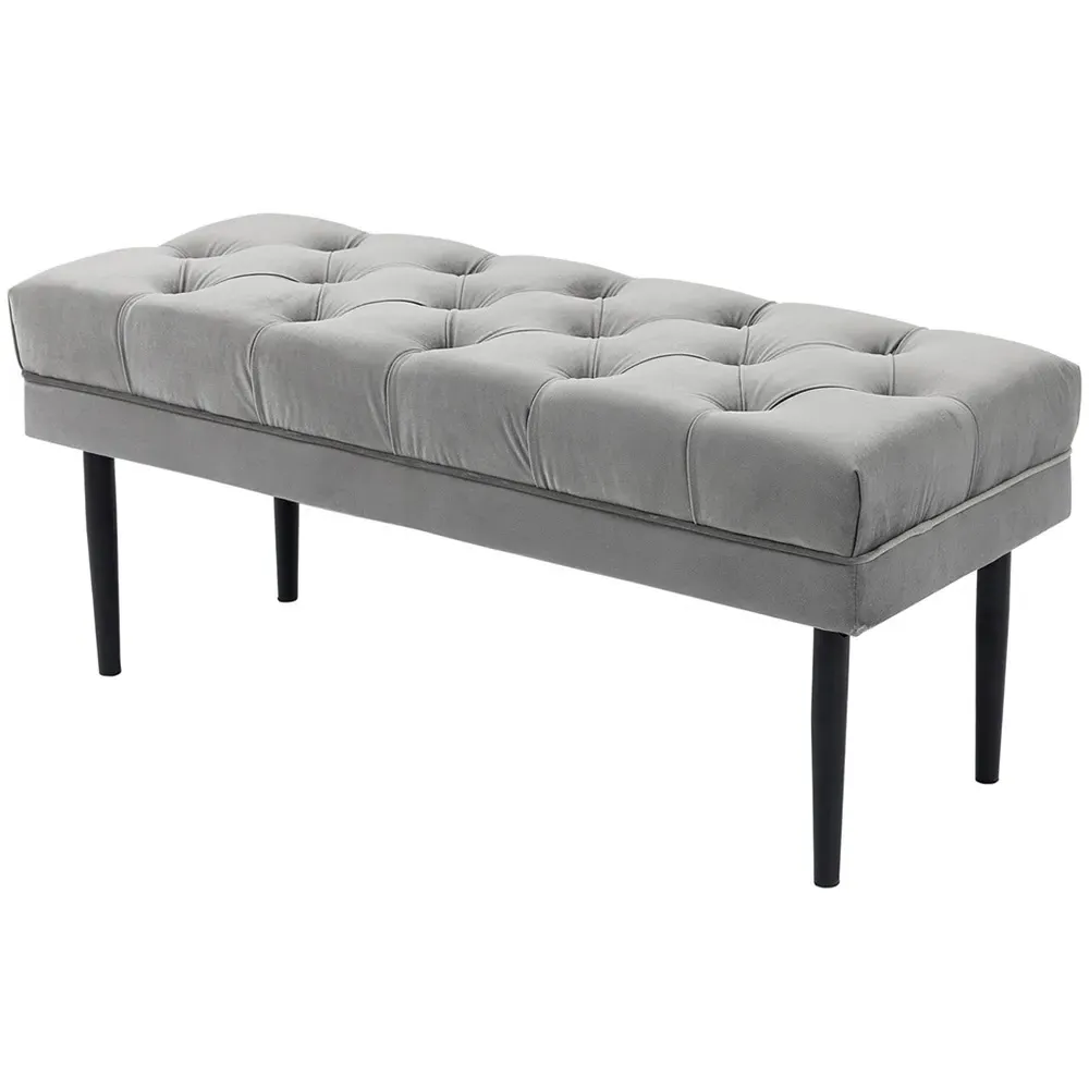 Button Tufted Window Seat - Grey, Velvet