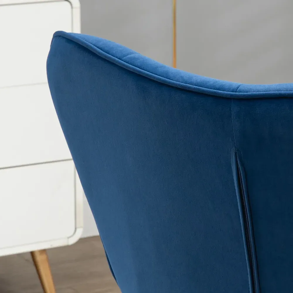 Button Tufted Wing Back Chair with Footstool - Blue