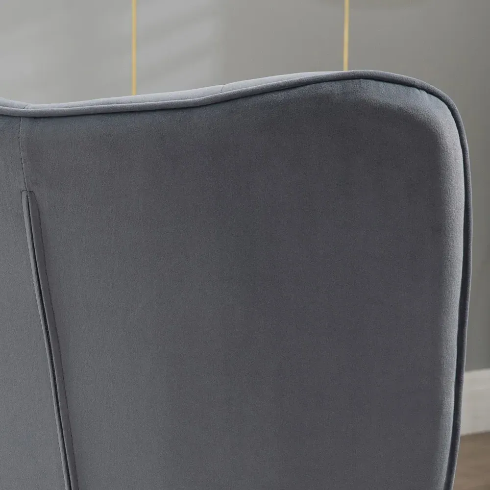 Button Tufted Wing Back Chair with Footstool - Grey