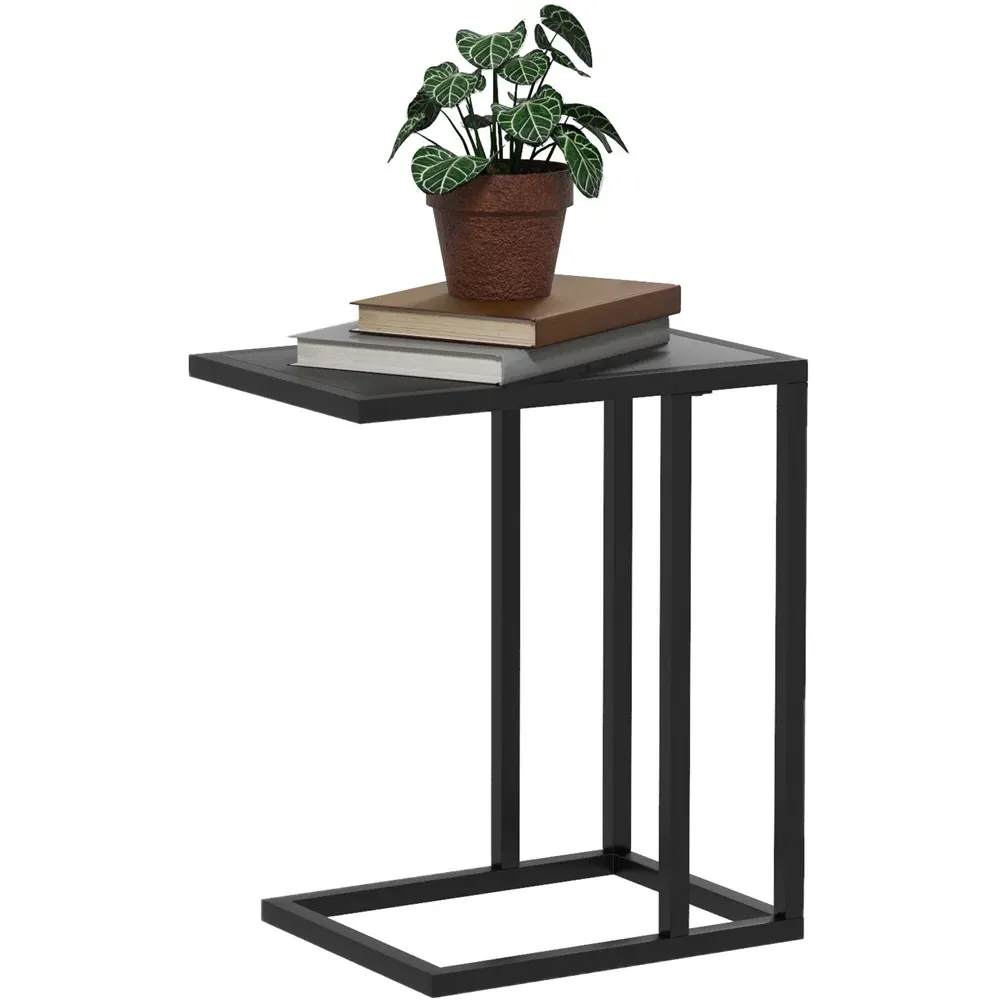 C-Shape Side Table with Marble Effect Top - Black