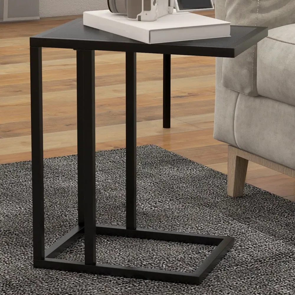 C-Shape Side Table with Marble Effect Top - Black image