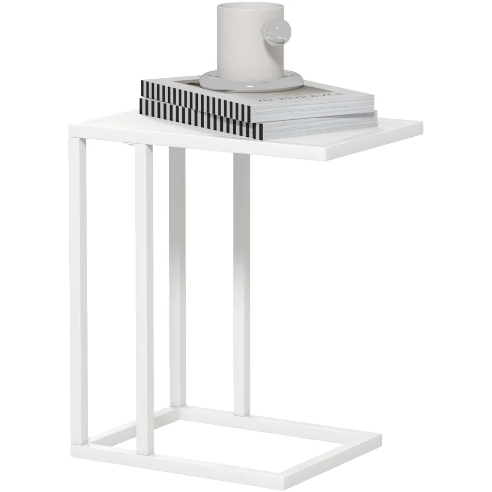 C-Shape Side Table with Marble Effect Top - White