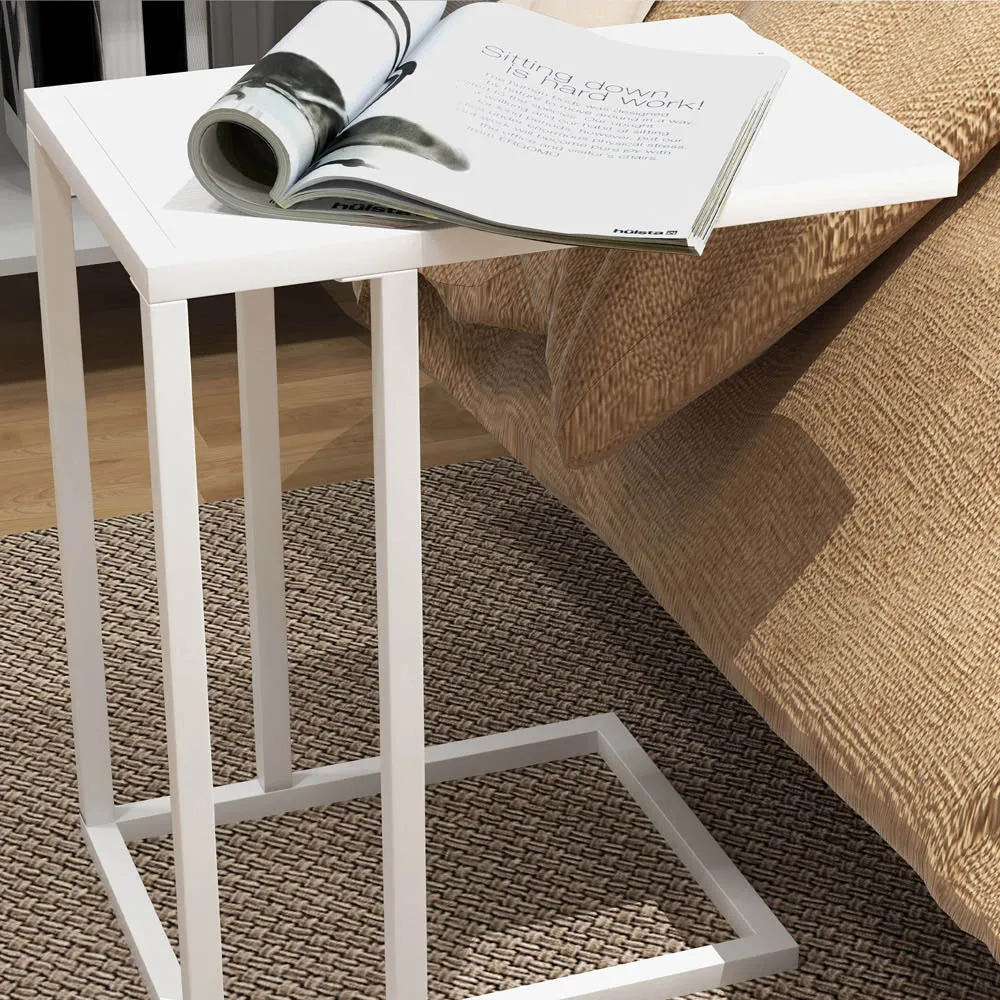 C-Shape Side Table with Marble Effect Top - White