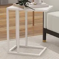 C-Shape Side Table with Marble Effect Top - White