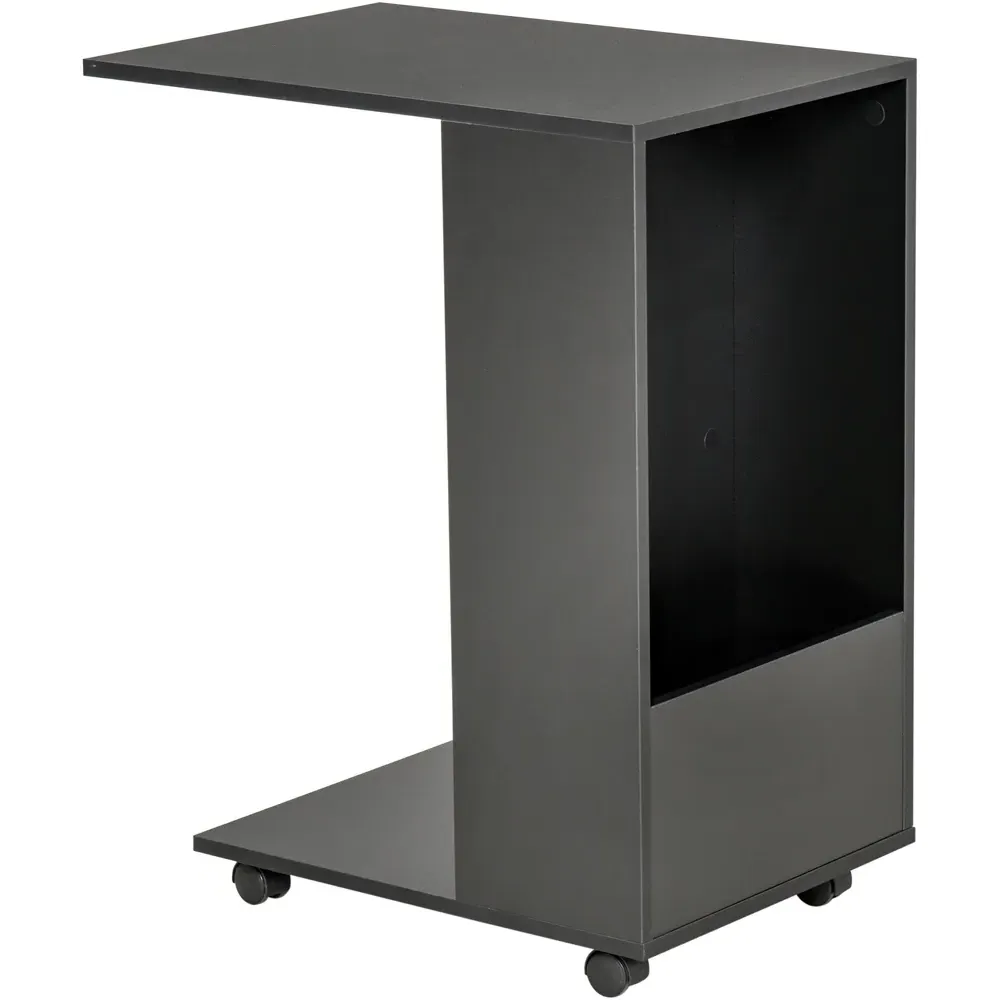 C-Shaped Mobile Side Table with Storage - Black