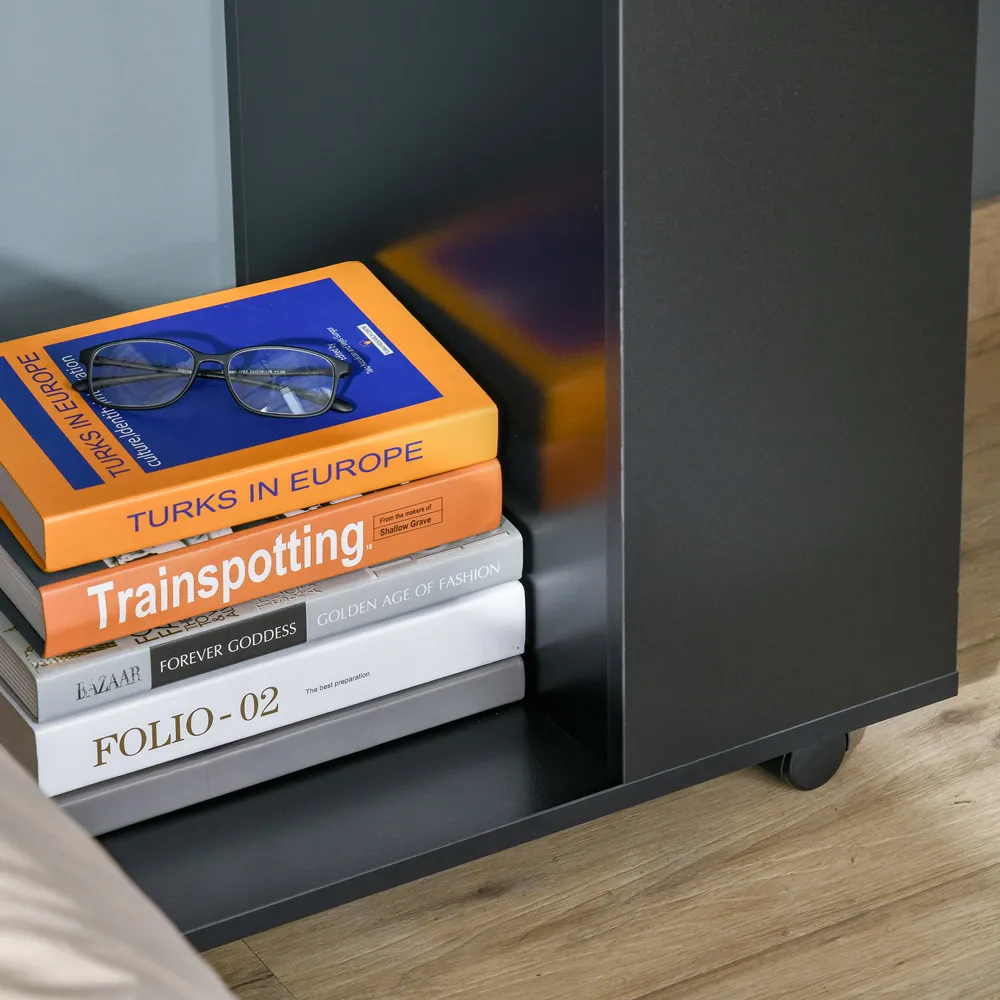 C-Shaped Mobile Side Table with Storage - Black