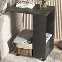 C-Shaped Mobile Side Table with Storage - Black