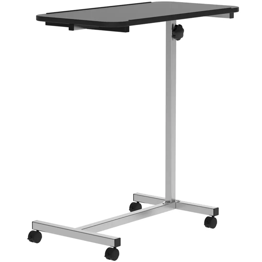 C-Shaped Overbed Side Table with Wheels - Black