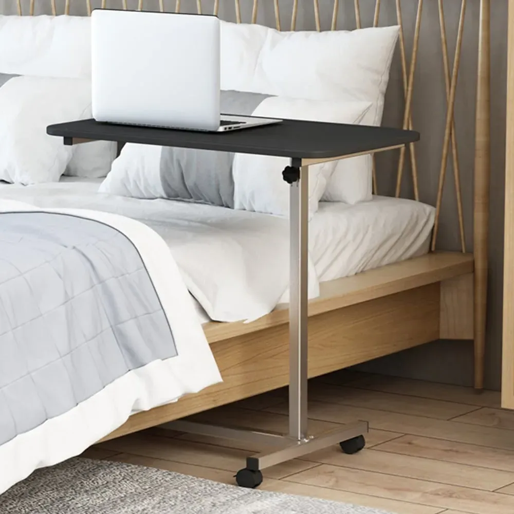 C-Shaped Overbed Side Table with Wheels - Black image