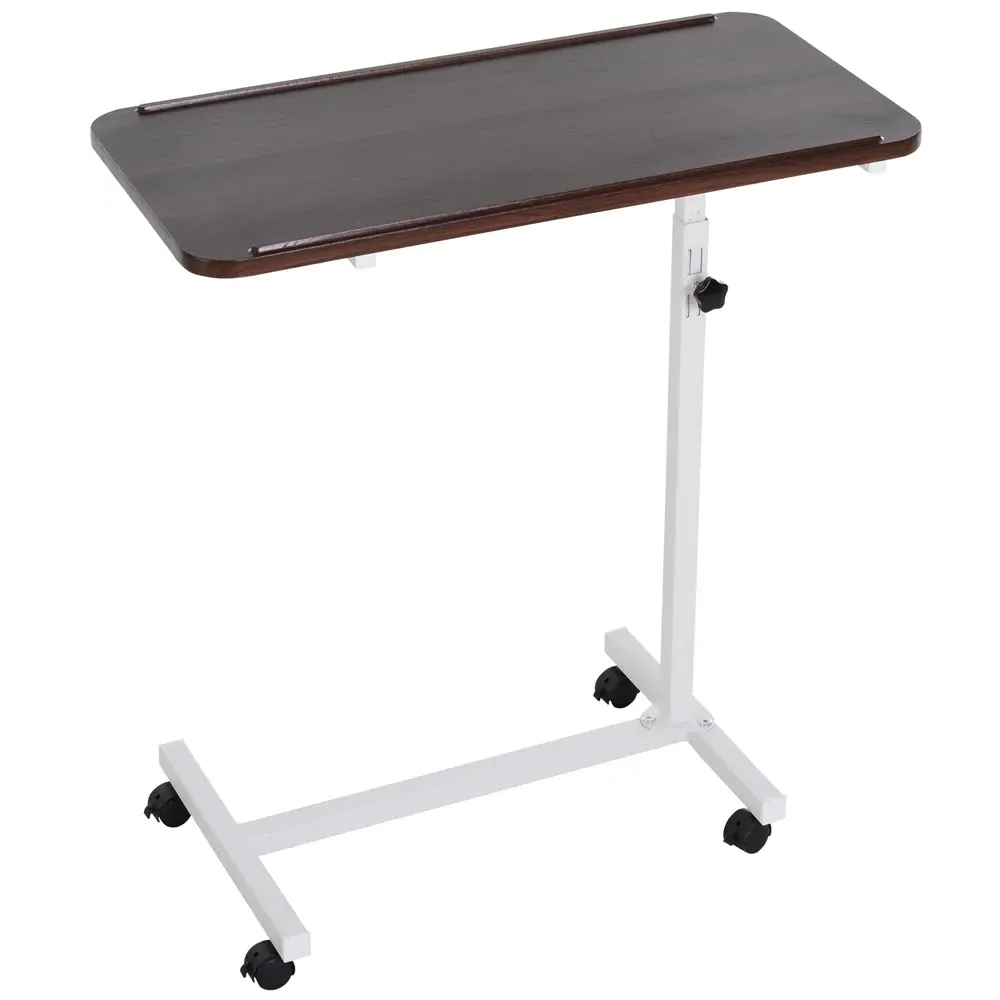 C-Shaped Overbed Side Table with Wheels - Brown