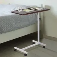 C-Shaped Overbed Side Table with Wheels - Brown