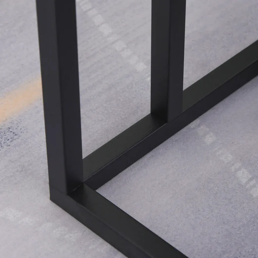 C-Shaped Side Table with Marble Effect Top - Black