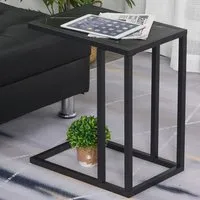 C-Shaped Side Table with Marble Effect Top - Black
