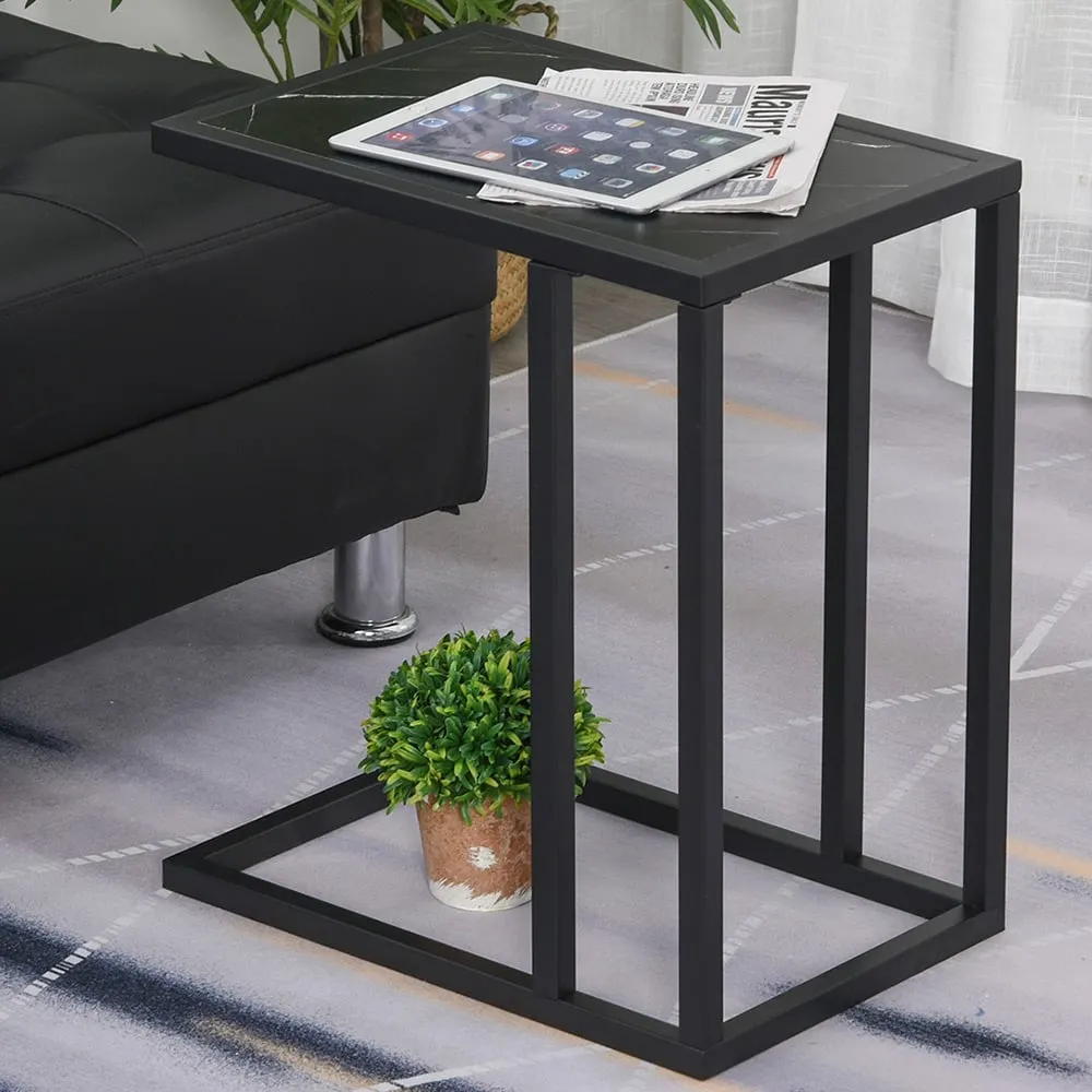 C-Shaped Side Table with Marble Effect Top - Black image