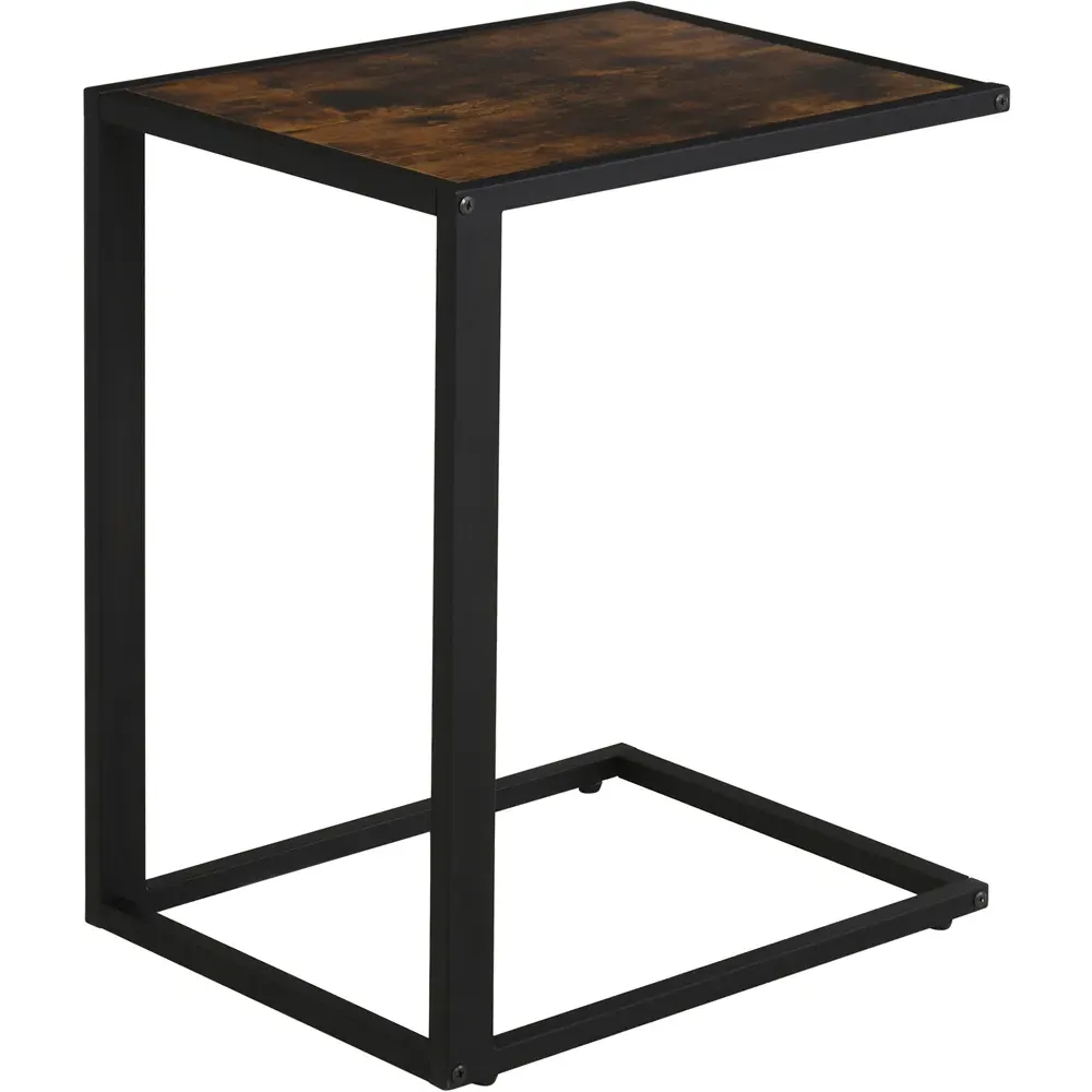 C-Shaped Side Table with Wood Effect Top - Brown