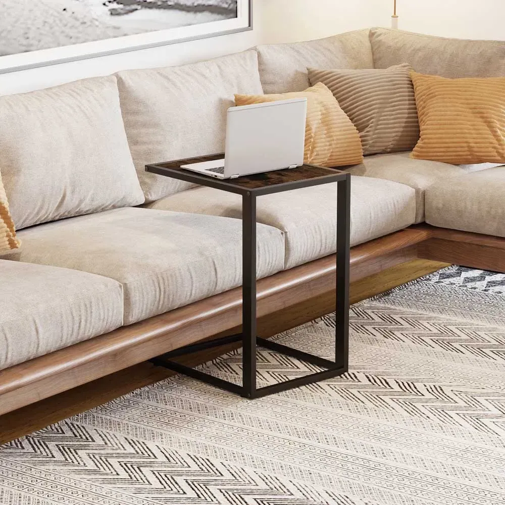 C-Shaped Side Table with Wood Effect Top - Brown