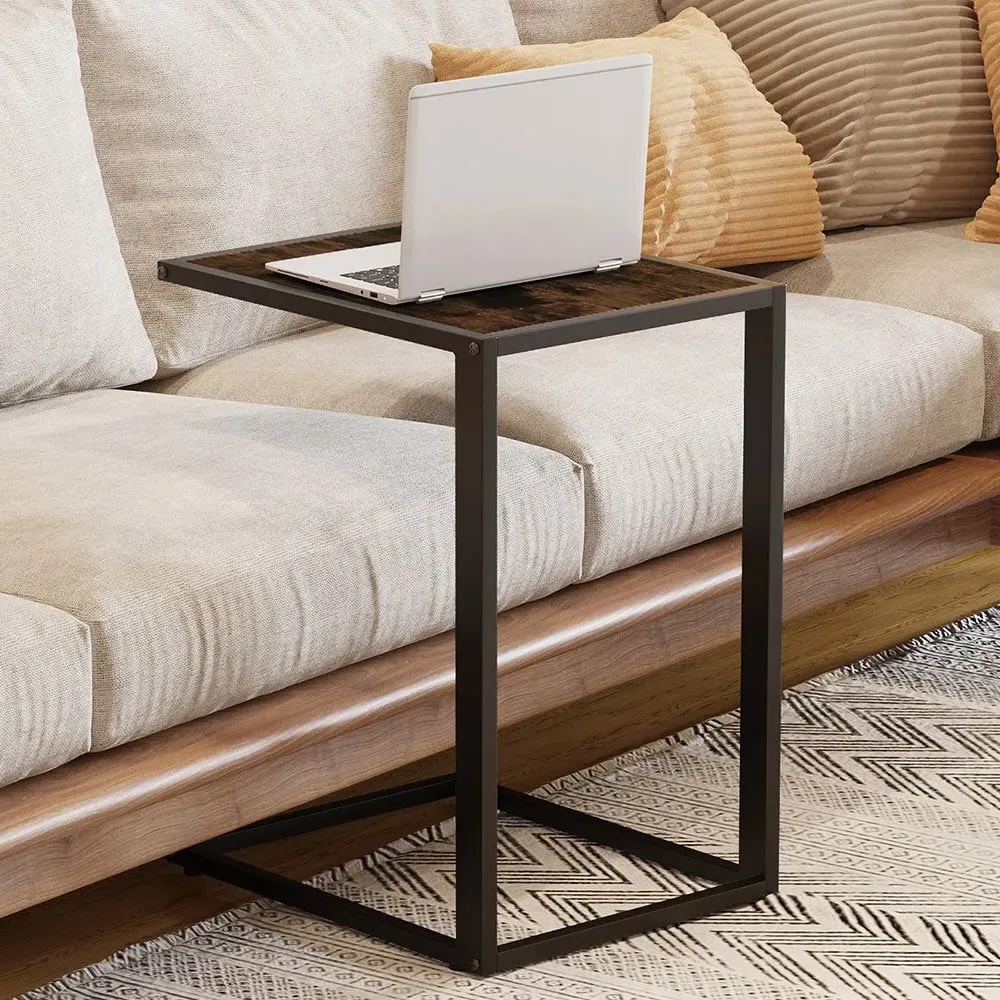 C-Shaped Side Table with Wood Effect Top - Brown