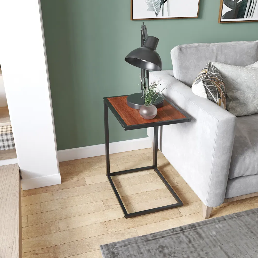 C-Shaped Side Table with Wood Grain Top - Walnut