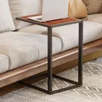 C-Shaped Side Table with Wood Grain Top - Walnut