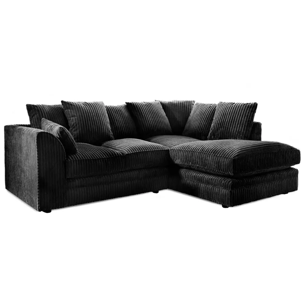 Canolo 3-Seater Left Hand Corner Chaise Sofa - Black, Jumbo Cord