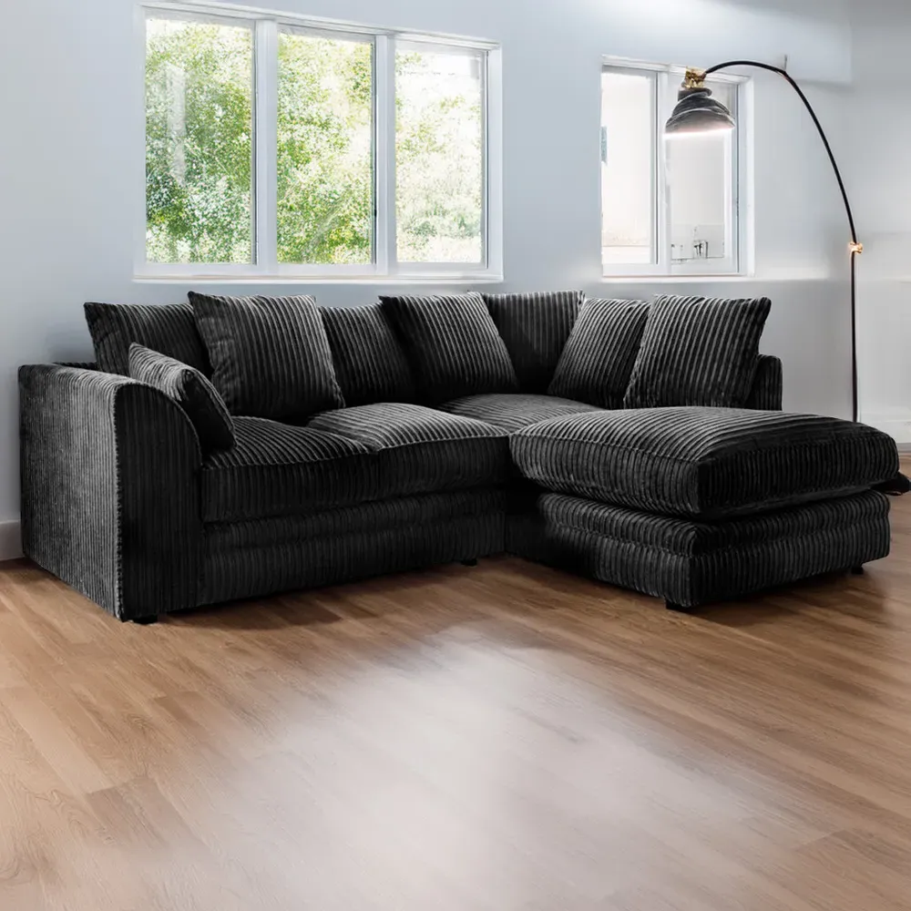 Canolo 3-Seater Left Hand Corner Chaise Sofa - Black, Jumbo Cord image