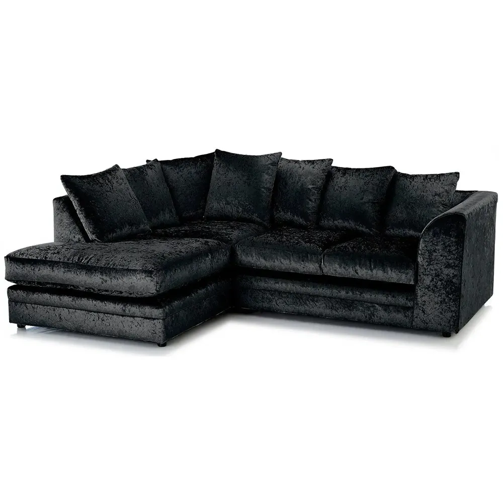 Canolo 3-Seater Right Hand Corner Chaise Sofa - Black, Crush Velvet
