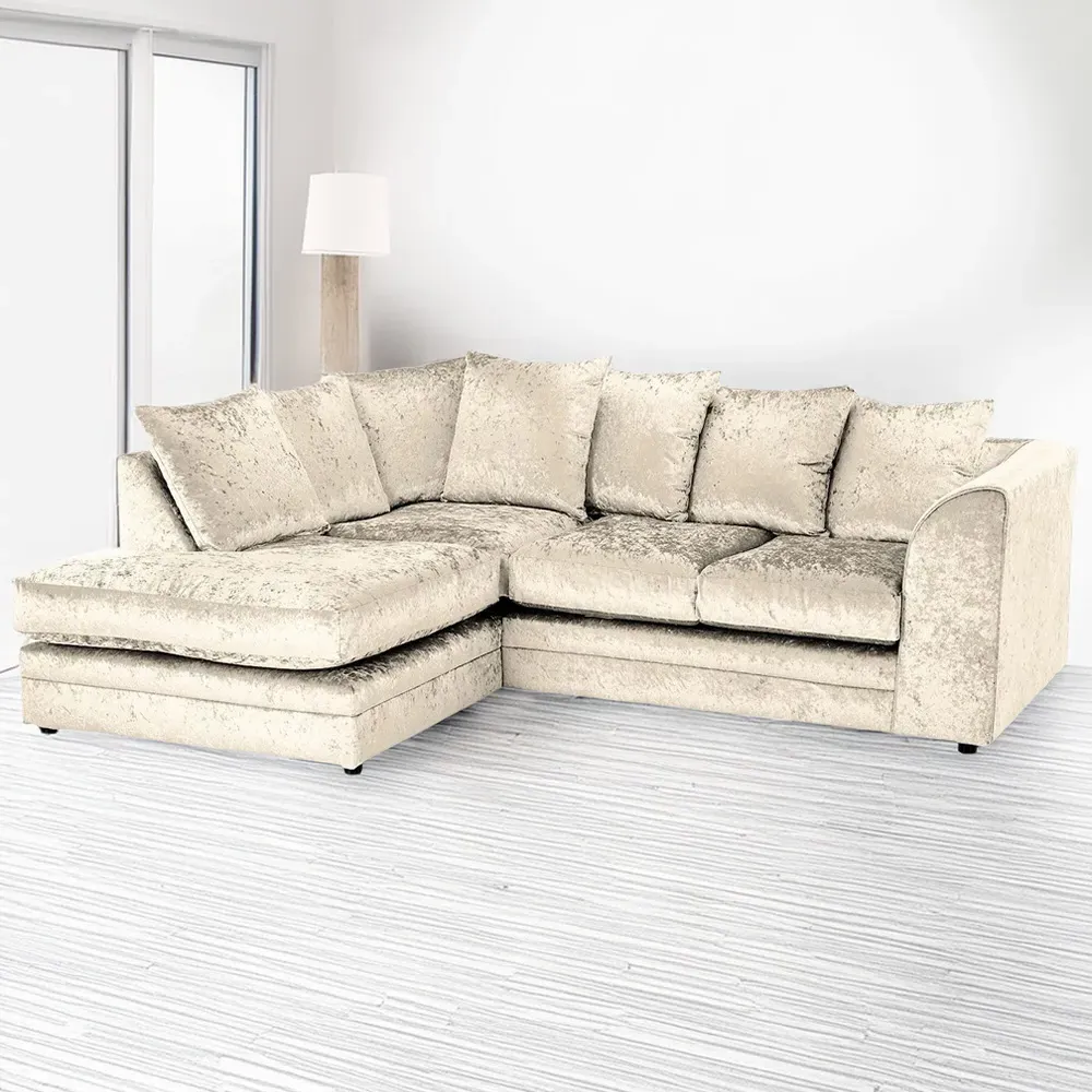 Canolo 3-Seater Right Hand Corner Chaise Sofa - Cream, Crush Velvet