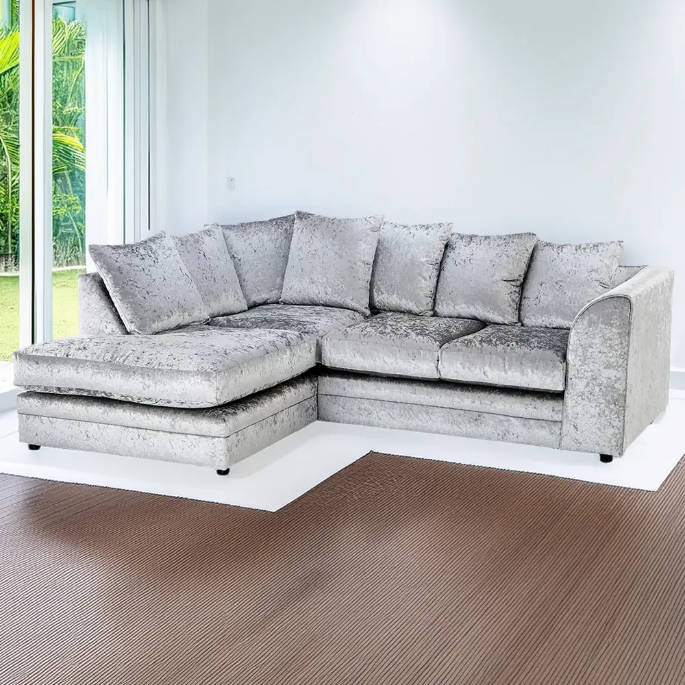 Canolo 3-Seater Right Hand Corner Chaise Sofa - Silver, Crush Velvet