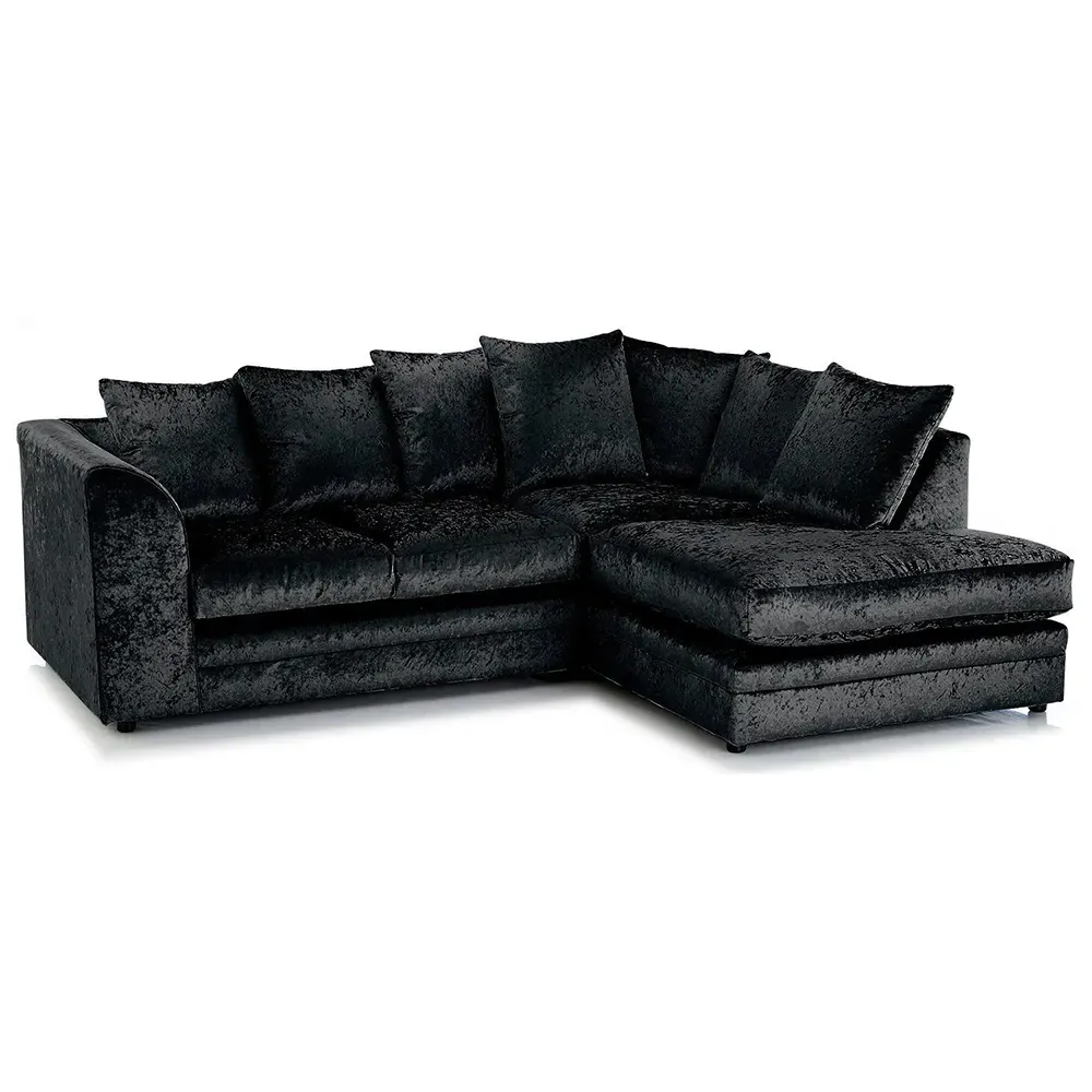 Canolo 4-Seater Corner Chaise Sofa - Black, Crush Velvet