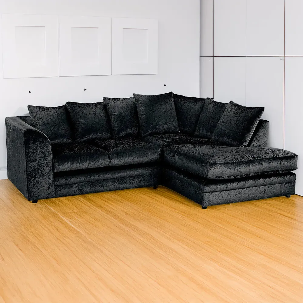 Canolo 4-Seater Corner Chaise Sofa - Black, Crush Velvet