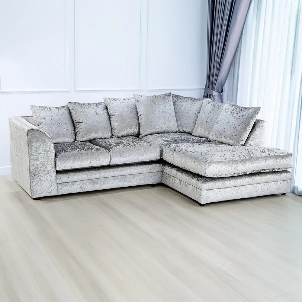 Canolo 4-Seater Corner Chaise Sofa - Silver, Crush Velvet