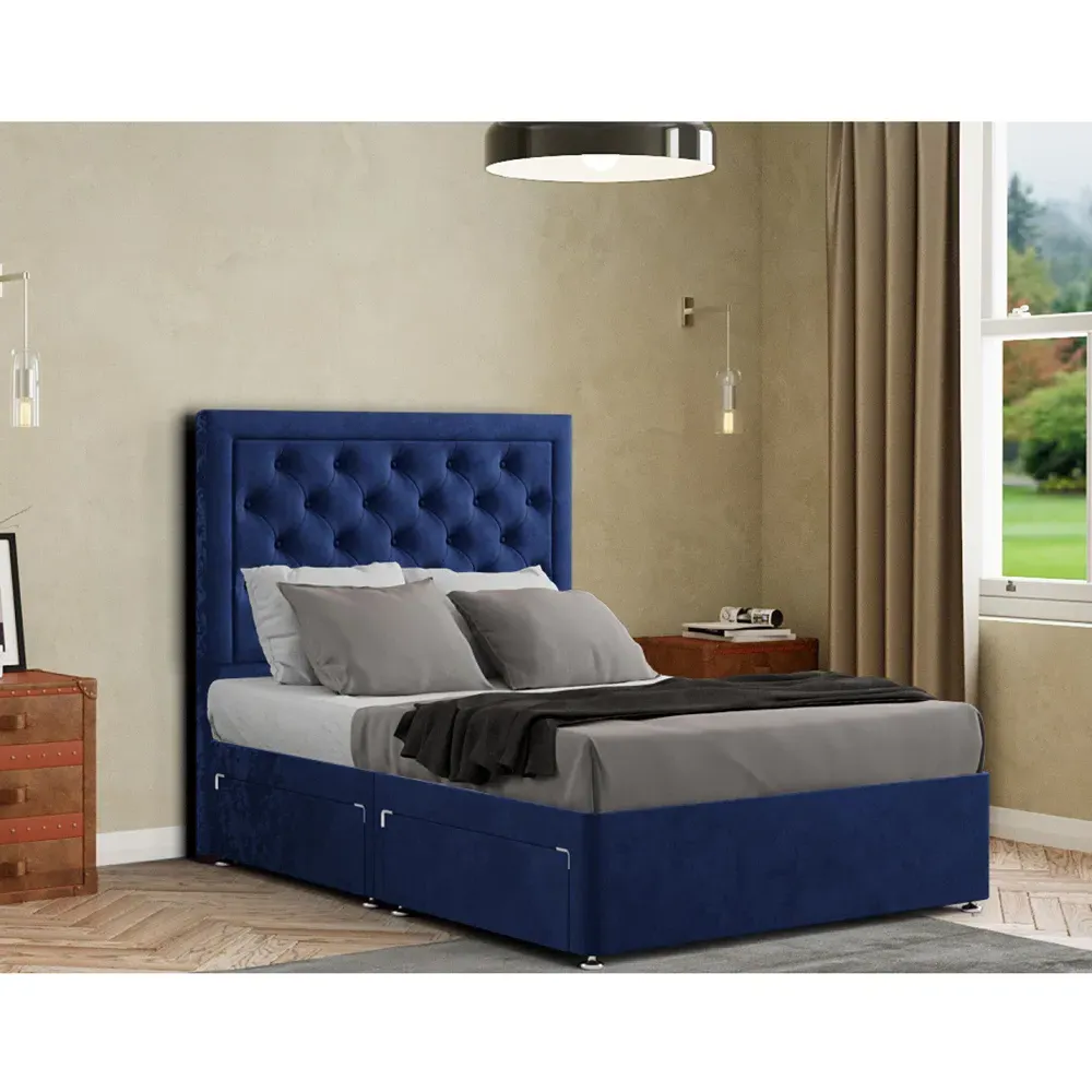Castle Double Divan Bed with 2 Drawers - Blue, Plush