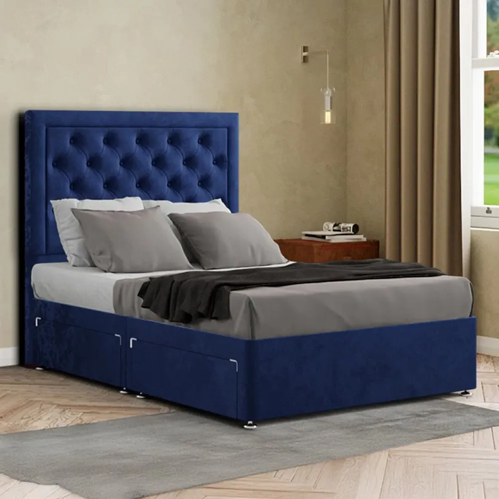 Castle Double Divan Bed with 2 Drawers - Blue, Plush