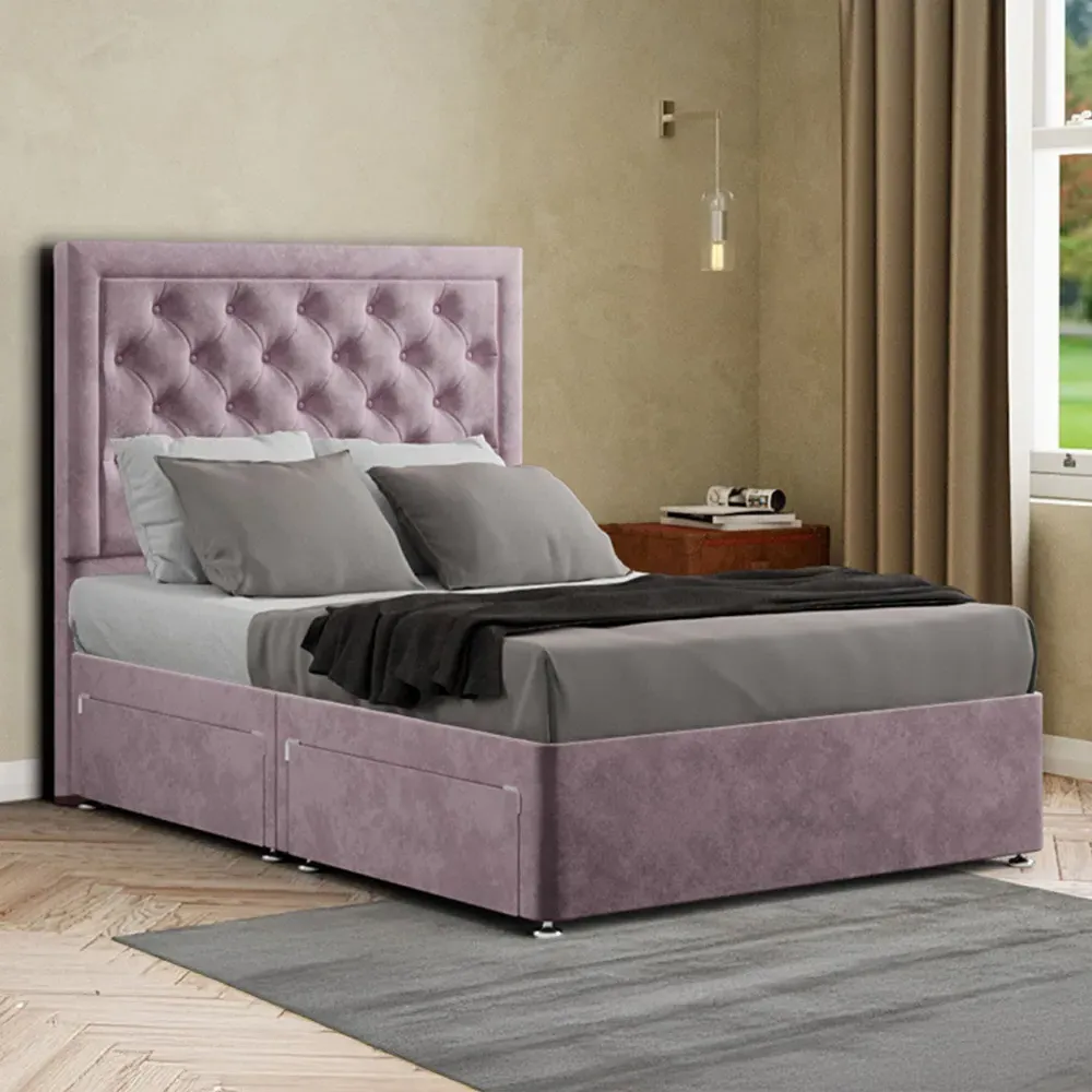 Castle Double Divan Bed with 2 Drawers - Blush