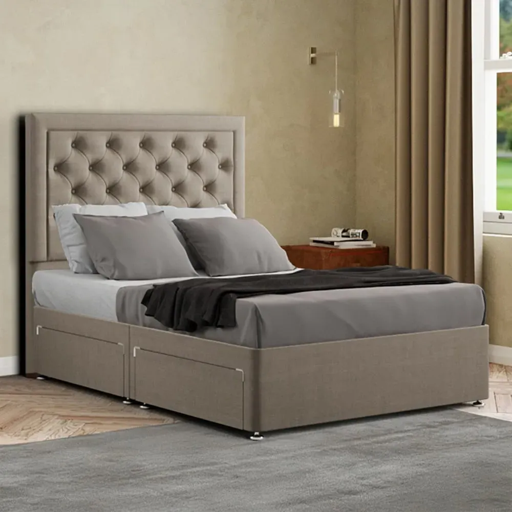Castle King Size Divan Bed with 2 Drawers - Cream, Linen