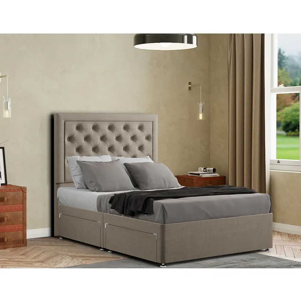 Castle Single Divan Bed with 2 Drawers - Beige, Linen