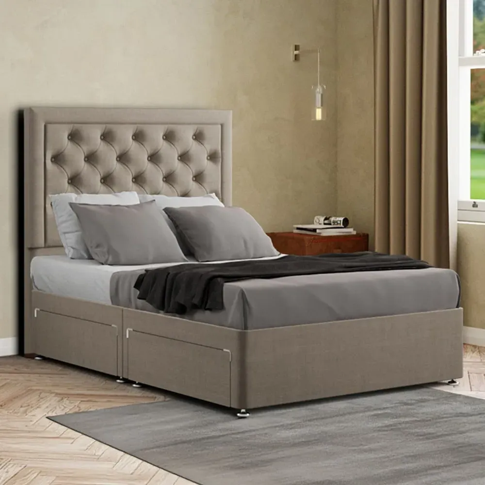 Castle Single Divan Bed with 2 Drawers - Beige, Linen image