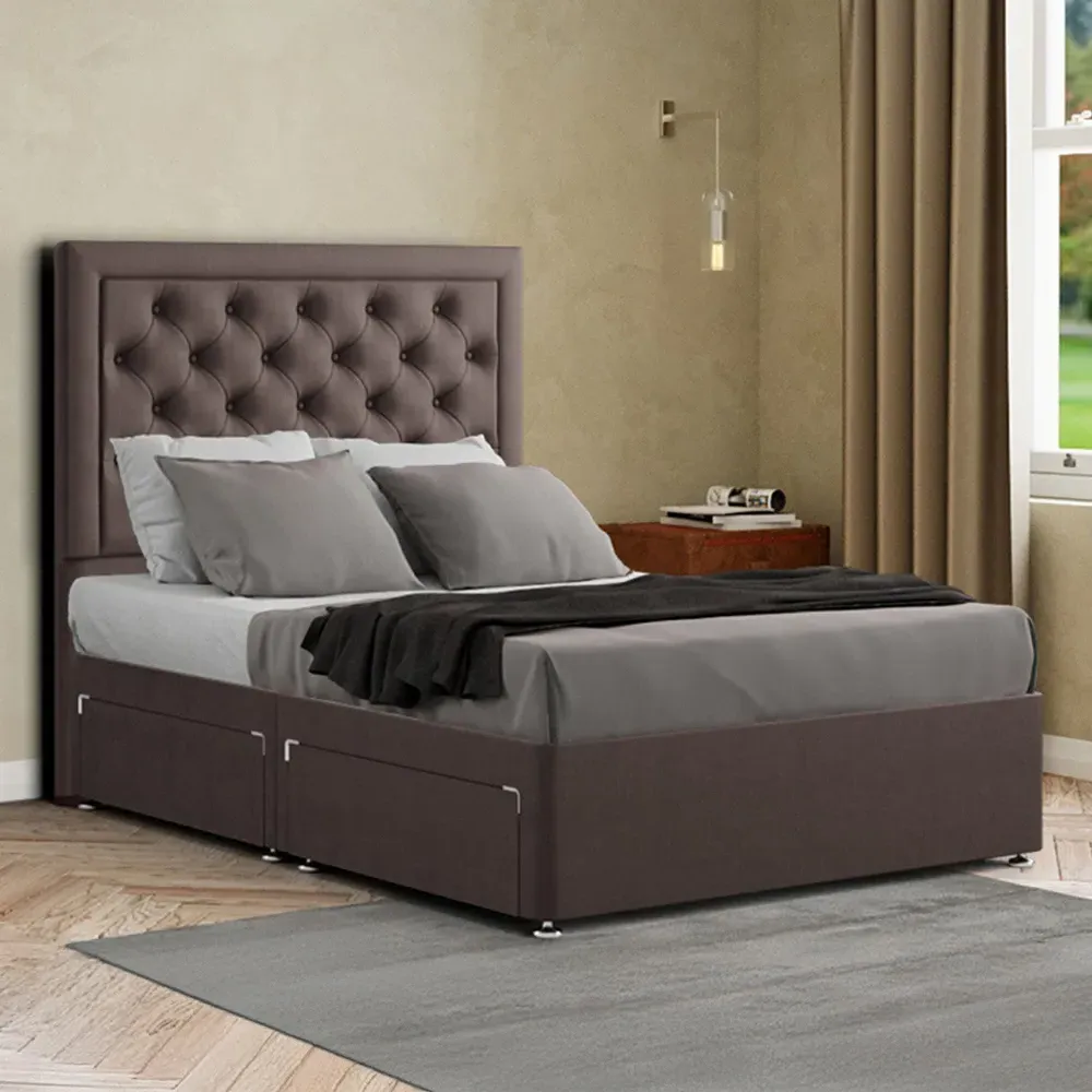 Castle Single Divan Bed with 2 Drawers - Grey, Malham Weave