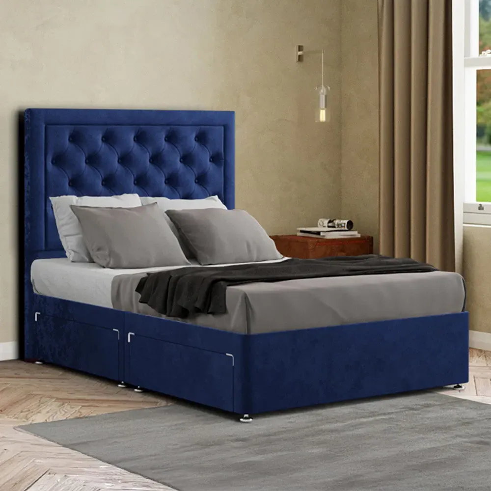 Castle Single Divan Bed with 2 Drawers - Navy, Plush