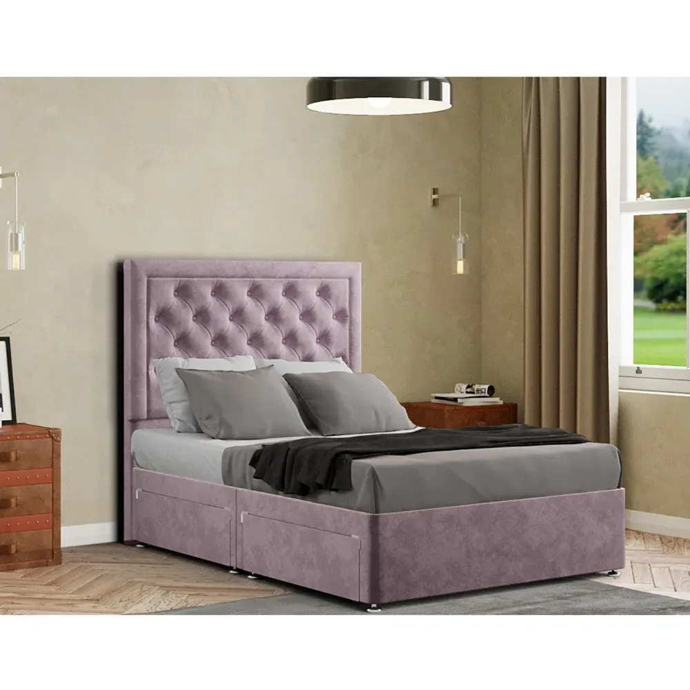 Castle Single Divan Bed with 2 Drawers - Pink, Plush