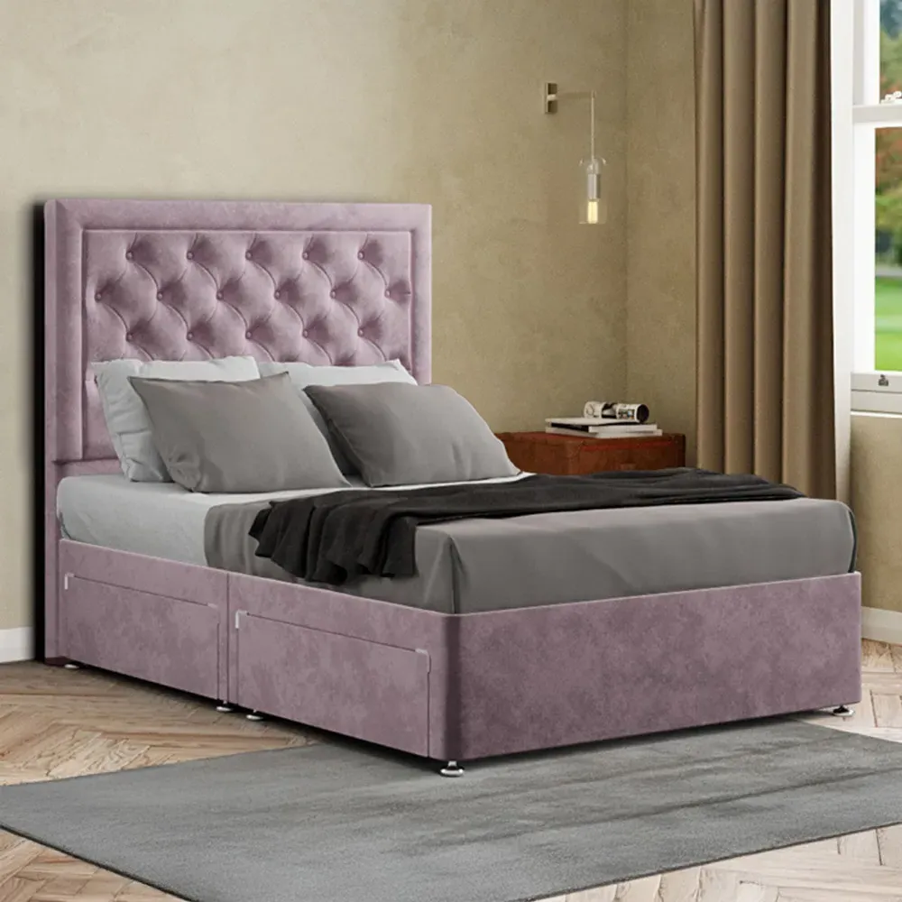 Castle Single Divan Bed with 2 Drawers - Pink, Plush