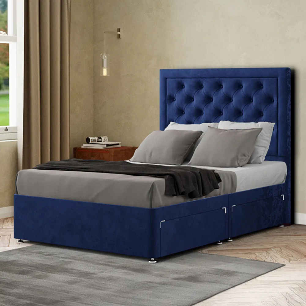 Castle Small Double Divan Bed with 2 Drawers - Navy