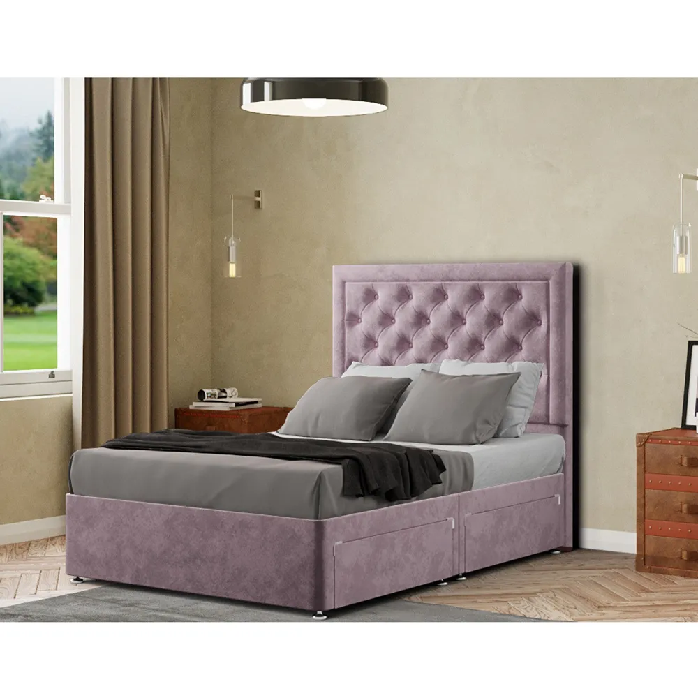 Castle Small Double Divan Bed with 2 Drawers - Pink, Plush