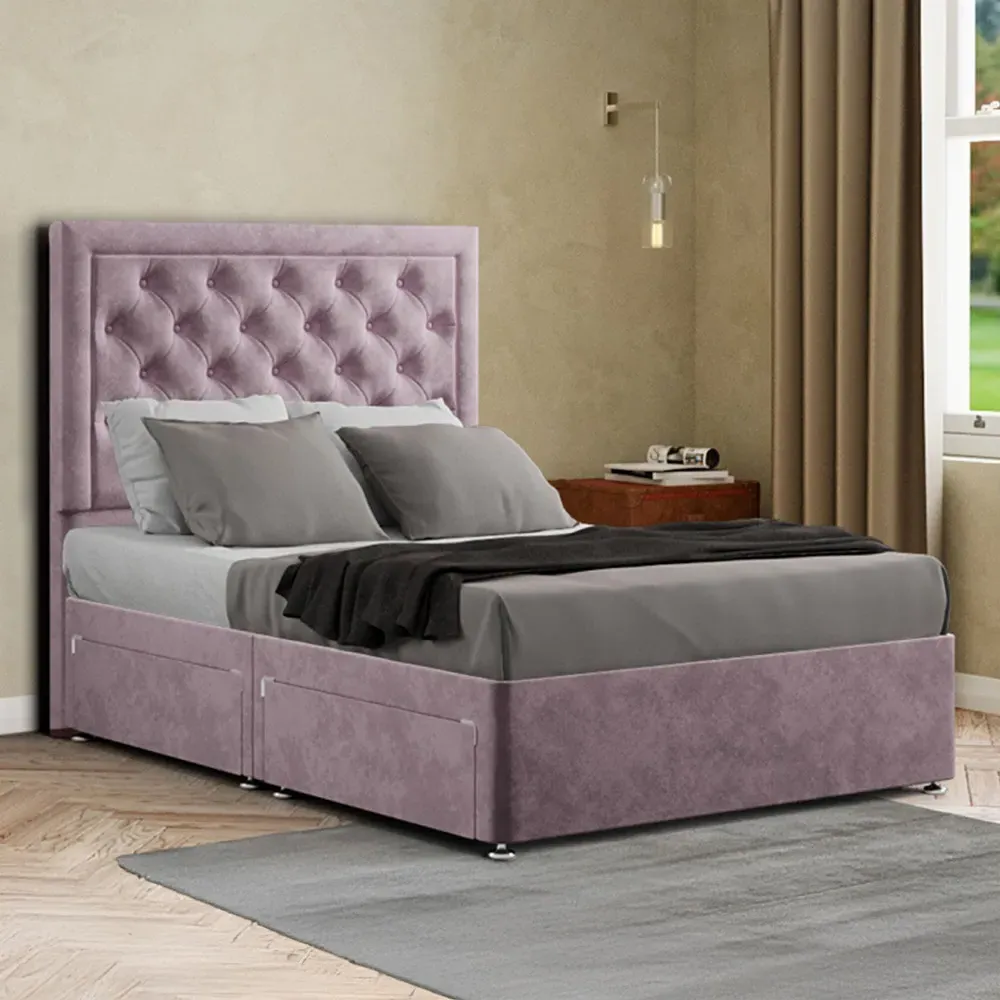 Castle Small Double Divan Bed with 2 Drawers - Pink, Plush