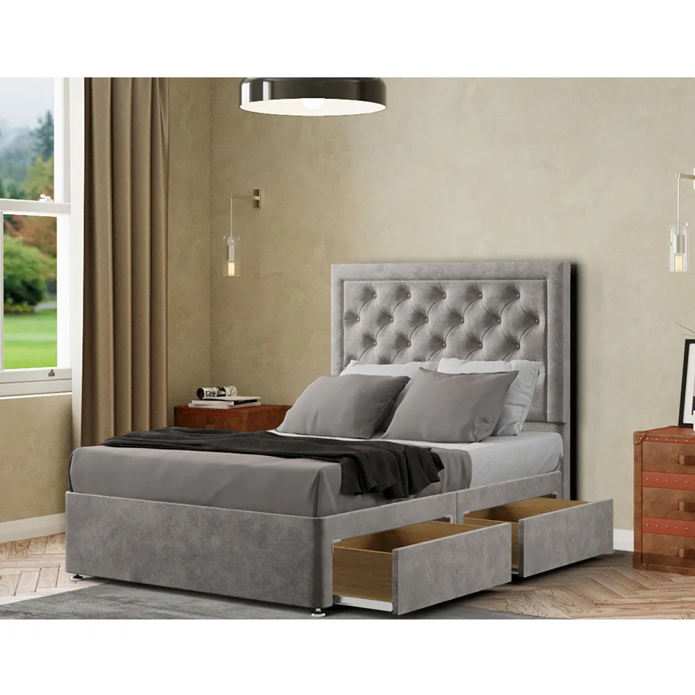 Castle Small Double Divan Bed with 2 Drawers - Silver